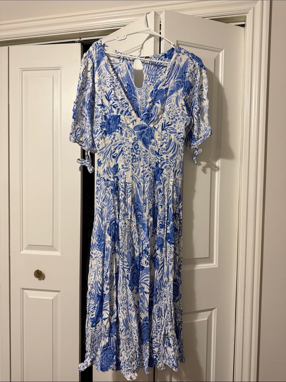 Free People Blue and White Floral Midi Dress